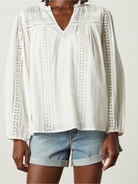 Velvet by Graham & Spencer Cream Eyelet Lace-Trim Long Sleeve Dress